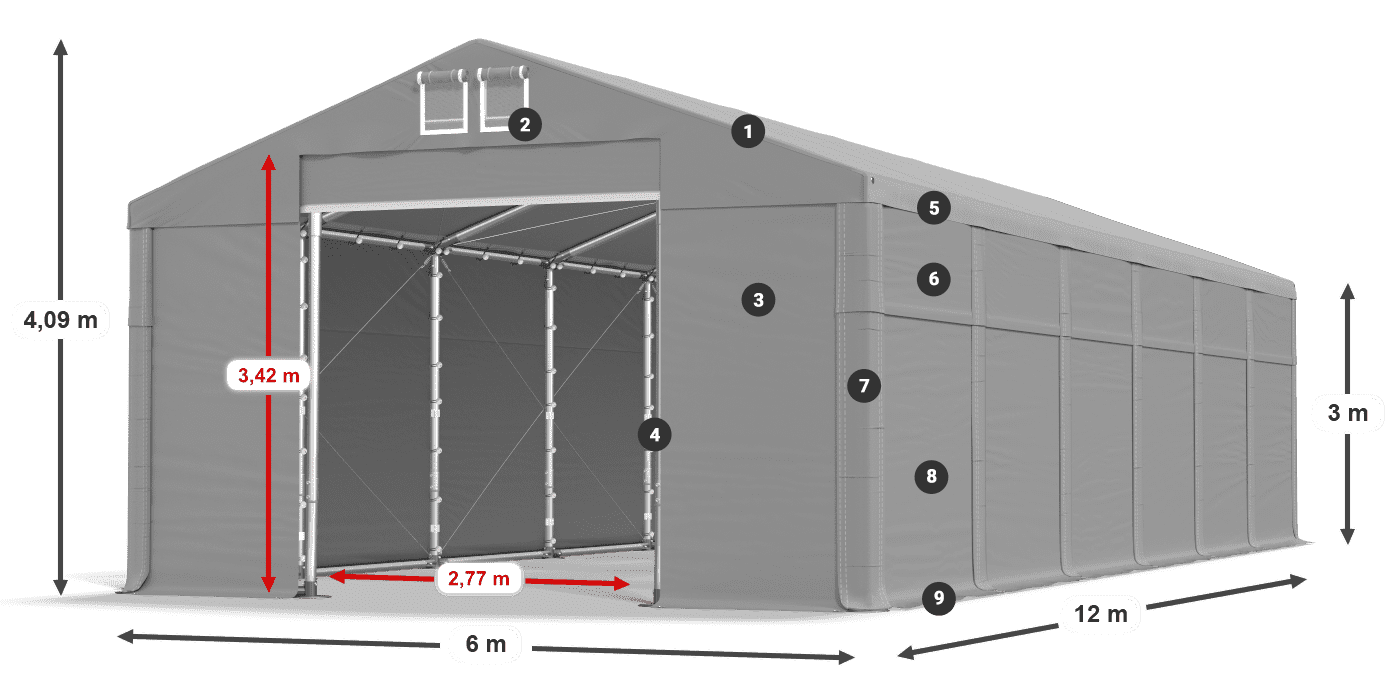 Střecha: FR 620 PVC Stěny: SD 500 PVC 3m legenda