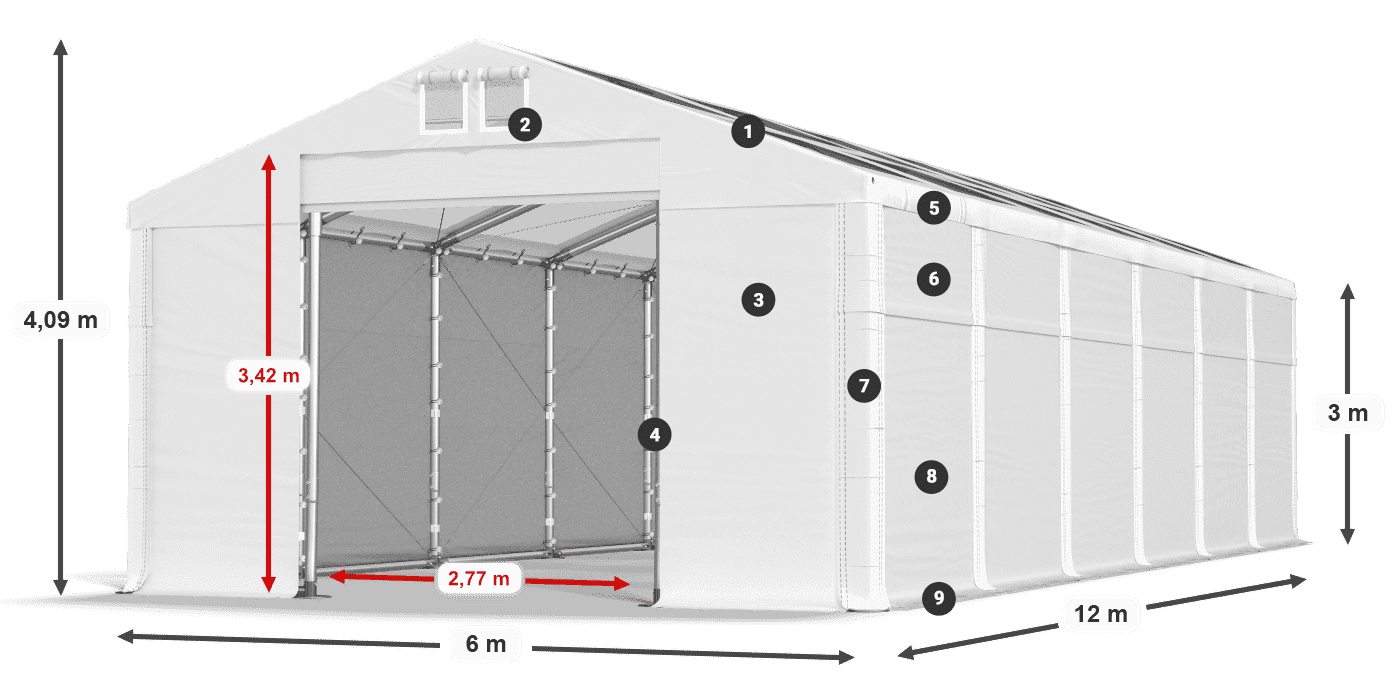 Střecha: MS T 580 PVC Stěny: FR 620 PVC 3m legenda