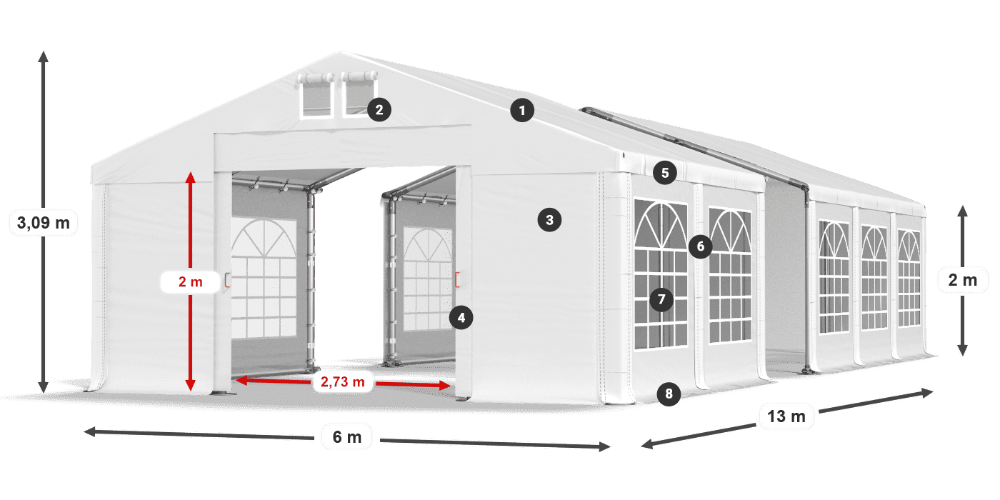 Střecha: MS 580 PVC Stěny: FR 620 PVC 2m legenda