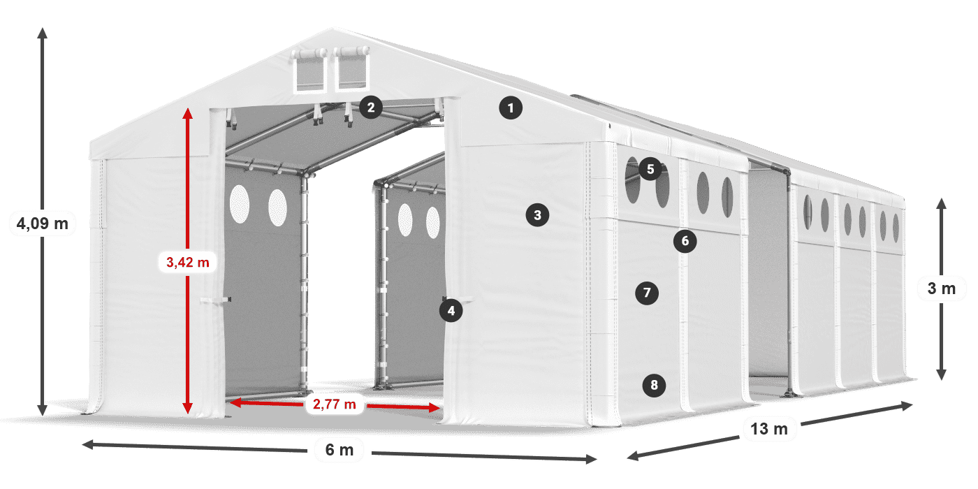 Střecha: FR 620 PVC Stěny: SD O 500 PVC 3m legenda