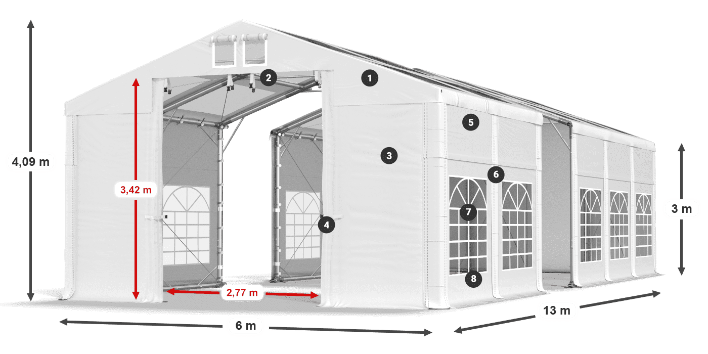 Střecha: MS T 580 PVC Stěny: FR 620 PVC 3m legenda