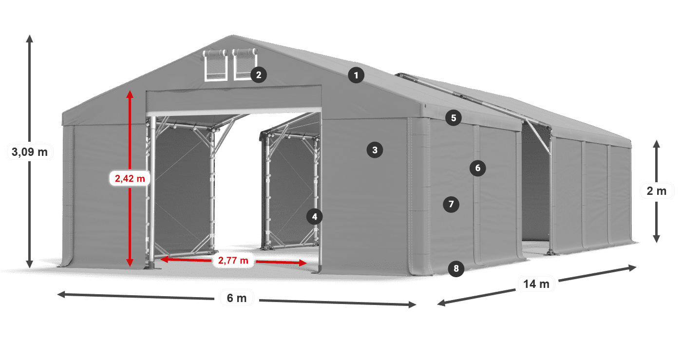 Střecha: FR 620 PVC Stěny: SD 580 PVC 2m legenda