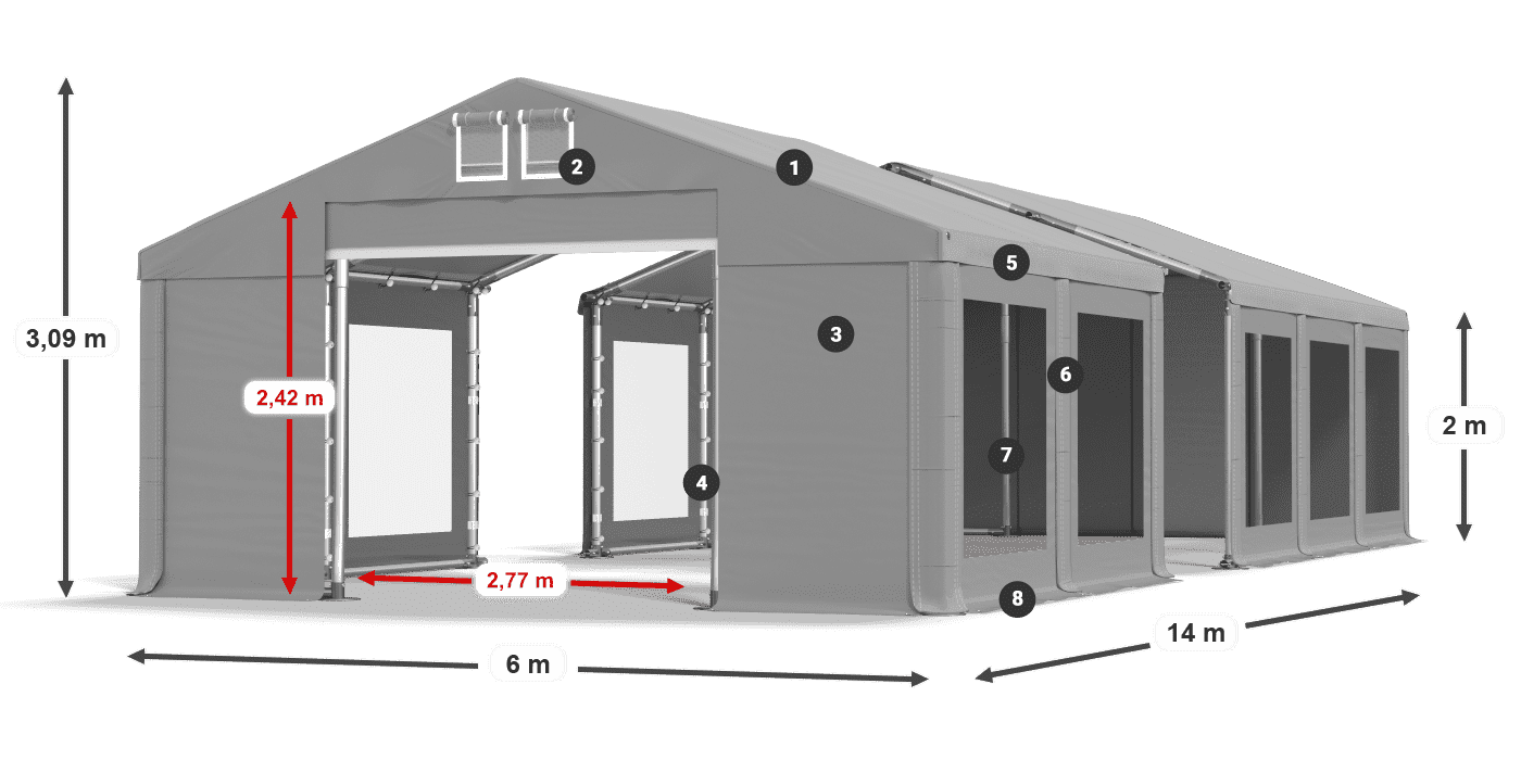 Střecha: FR 620 PVC Stěny: MS 580 PVC 2m legenda