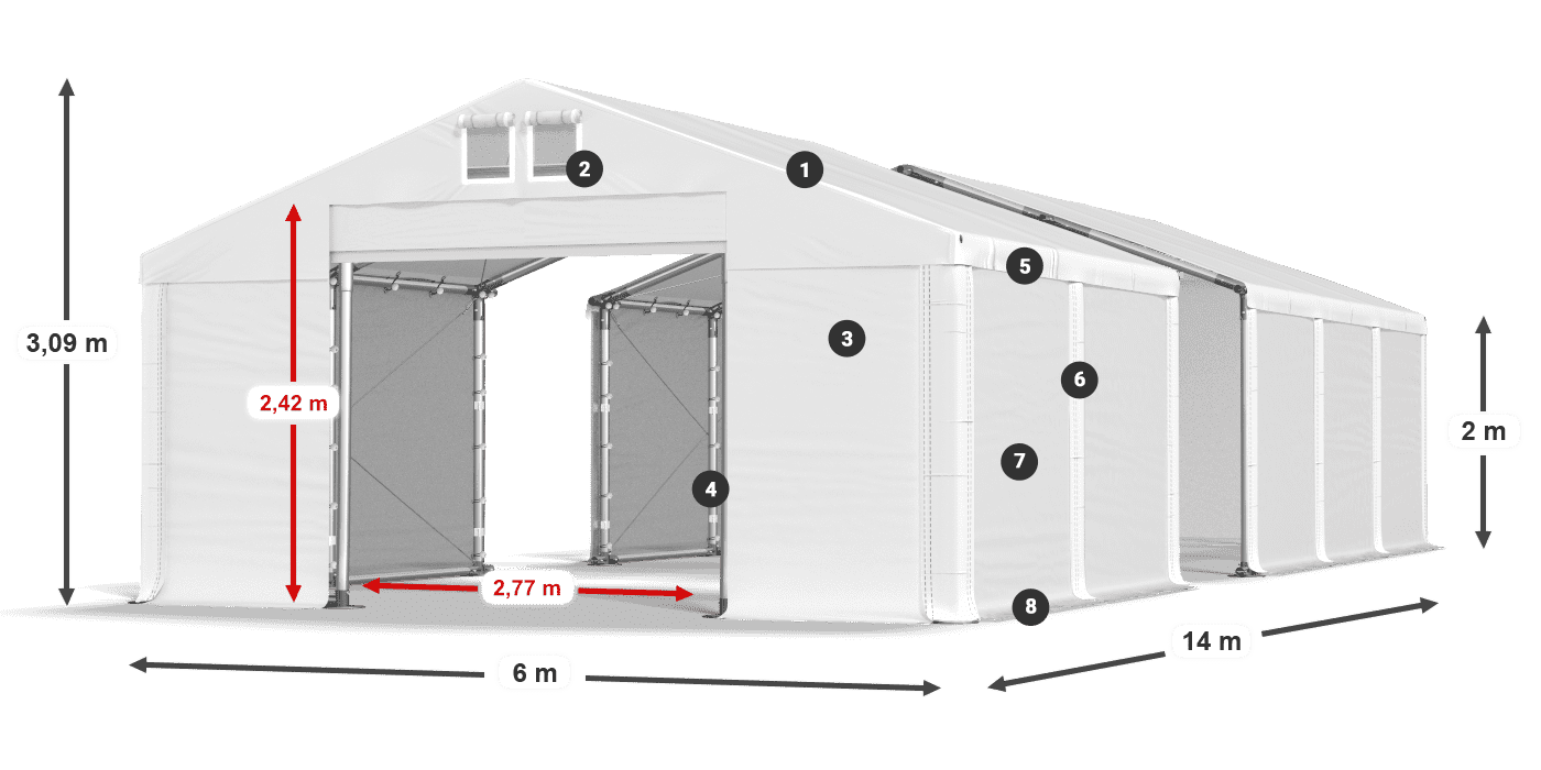 Střecha: MS 580 PVC Stěny: FR M 620 PVC 2m legenda