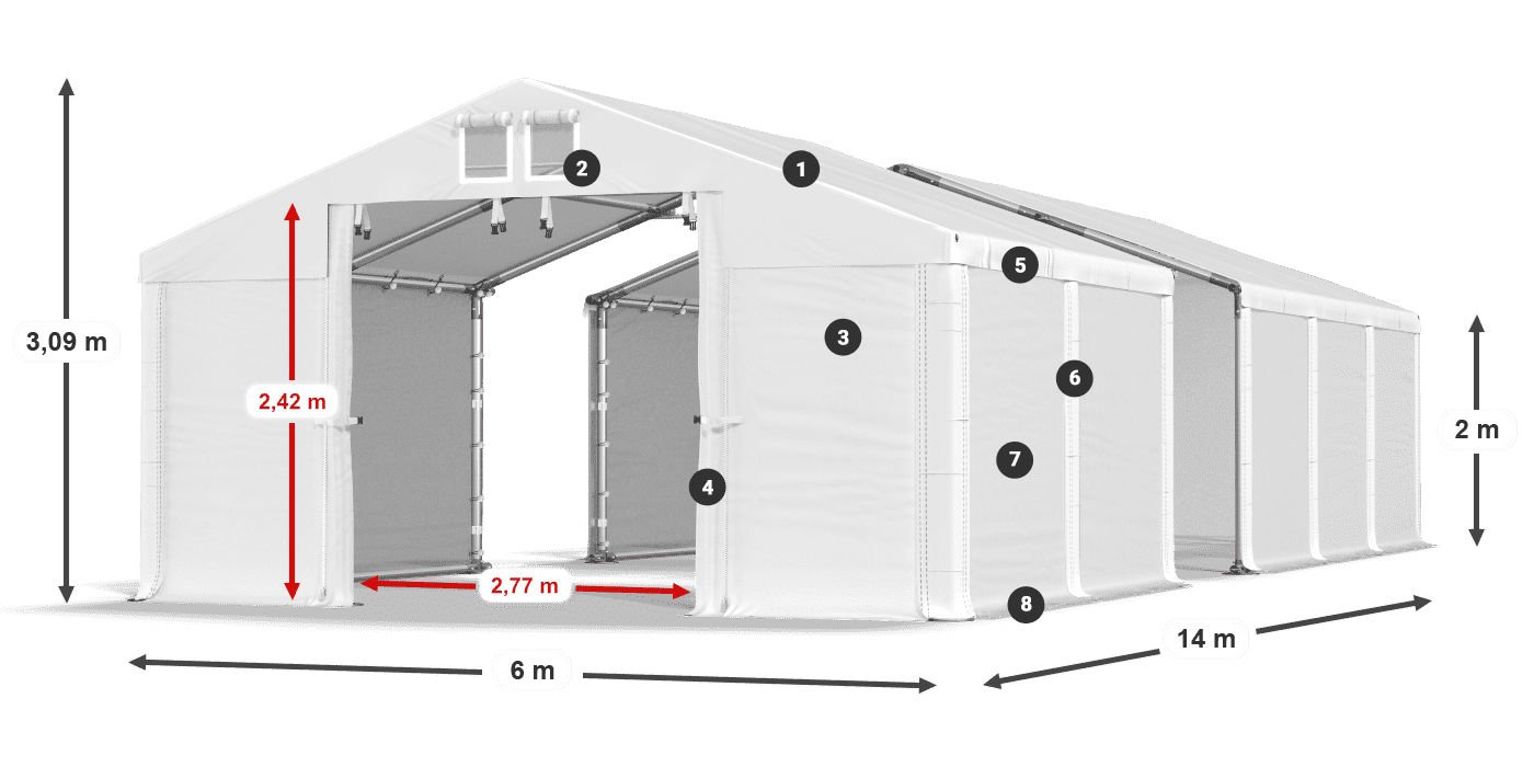 Střecha: MS 580 PVC Stěny: SD 500 PVC 2m legenda