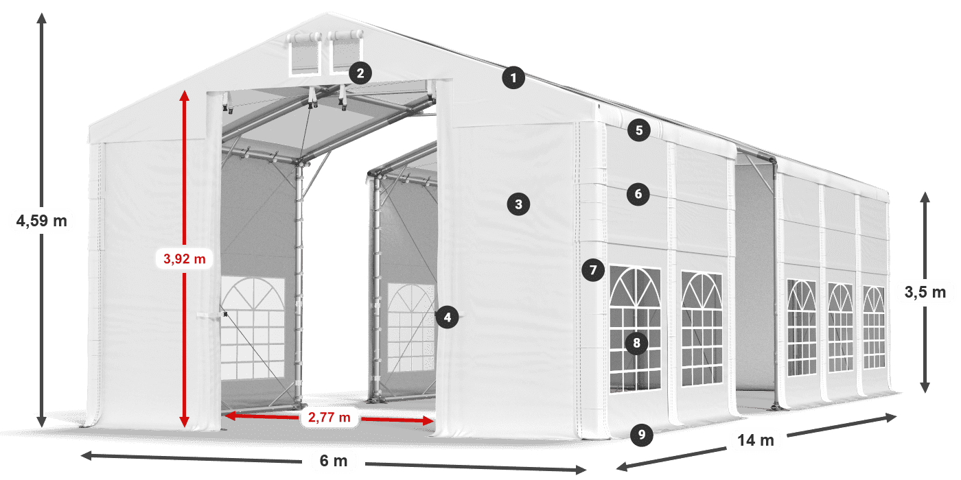Střecha: MS T 580 PVC Stěny: SD 500 I PVC 3,5m legenda