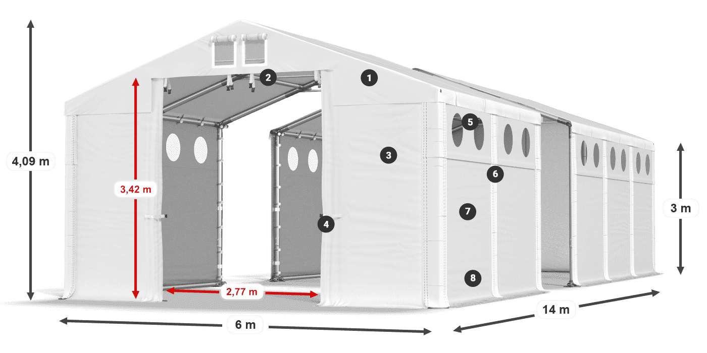 Střecha: FR 620 PVC Stěny: SD O 500 PVC 3m legenda