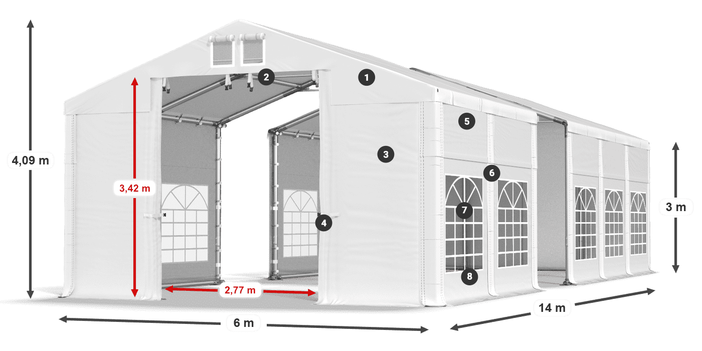 Střecha: FR 620 PVC Stěny: SD 500 PVC 3m legenda