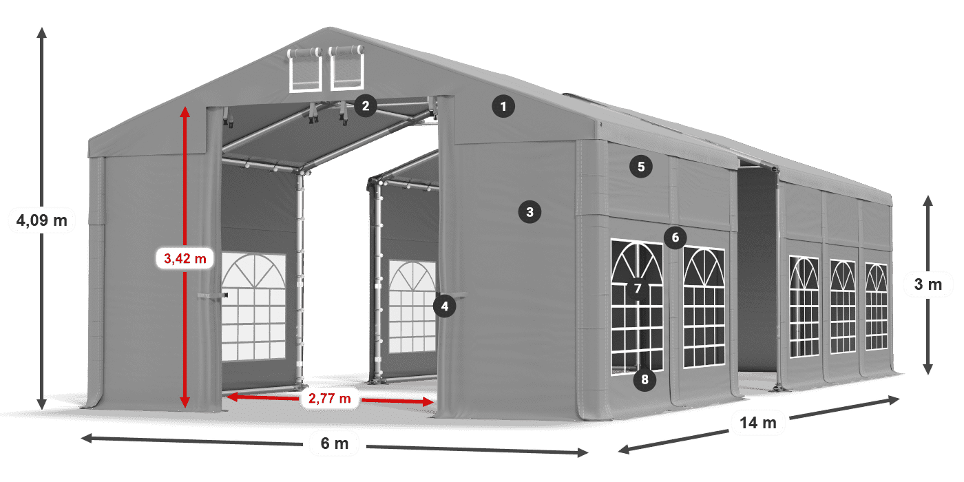 Střecha: FR 620 PVC Stěny: SD 500 PVC 3m legenda