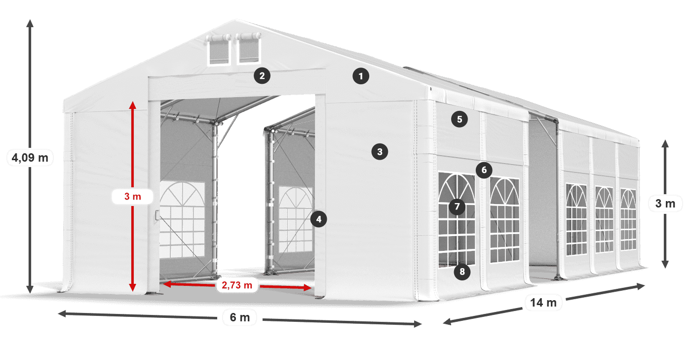 Střecha: MS 580 PVC Stěny: FR 620 PVC 3m legenda