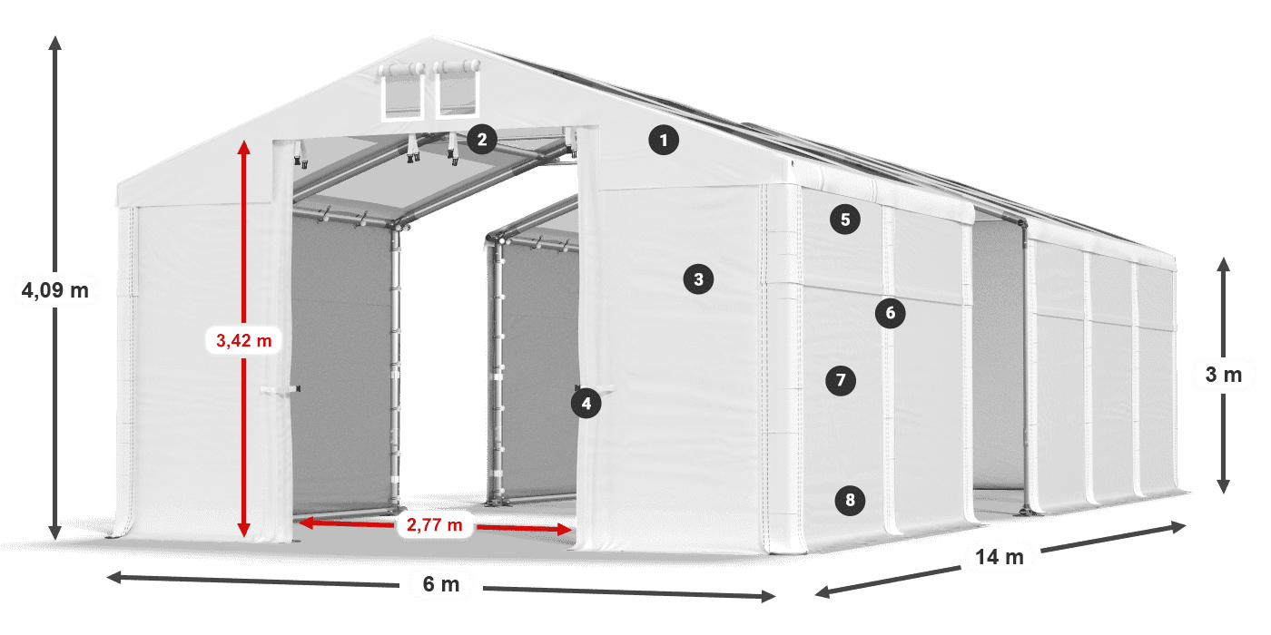 Střecha: MS T 580 PVC Stěny: FR 620 PVC 3m legenda