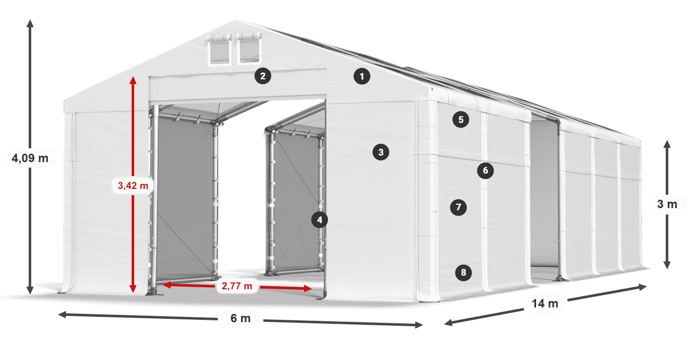 Střecha: MS T 580 PVC Stěny: FR 620 PVC 3m legenda