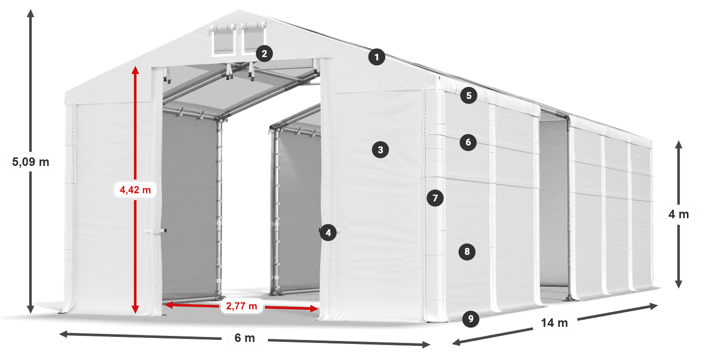 Střecha: MS T 580 PVC Stěny: SD 500 PVC 4m legenda