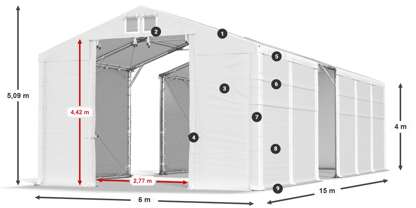 Střecha: FR 620 PVC Stěny: SD 500 PVC 4m legenda