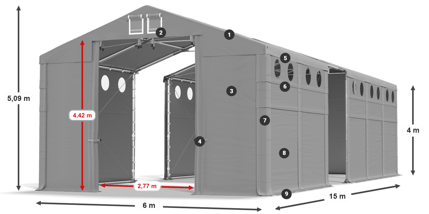 Střecha: MS 580 PVC Stěny: FR O 620 PVC 4m legenda
