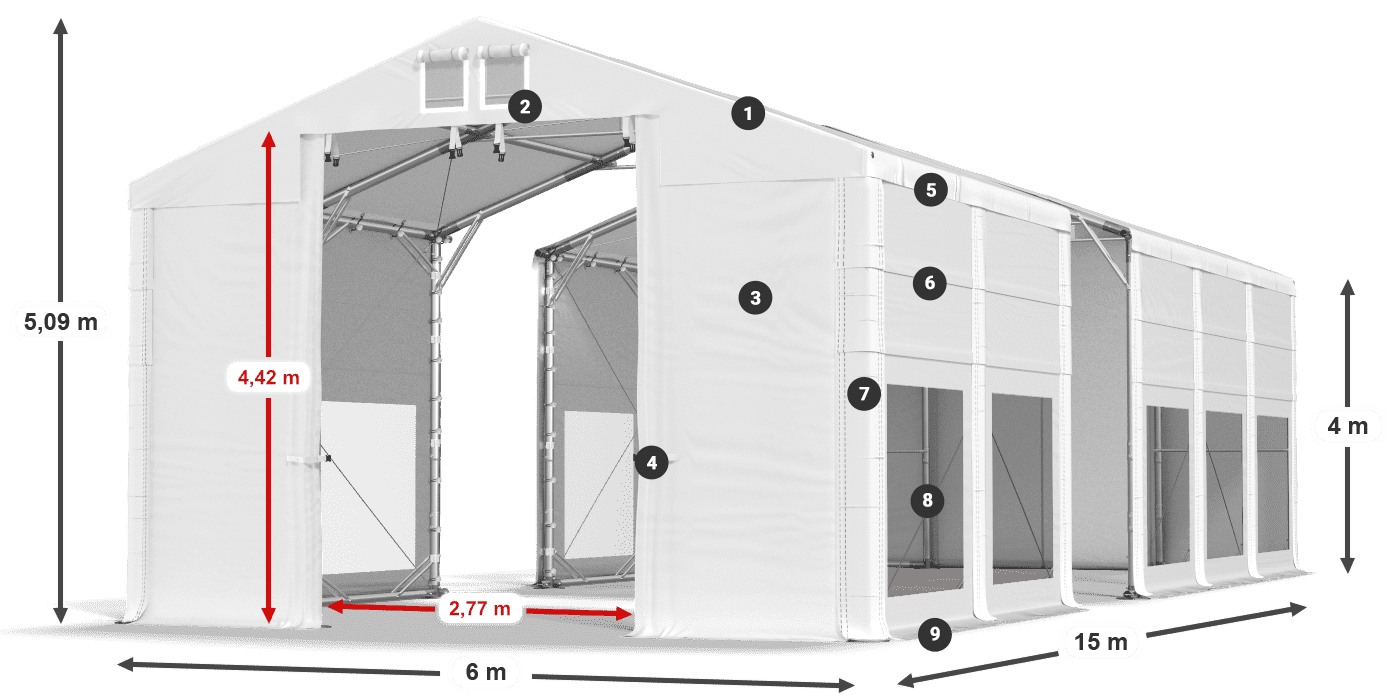 Střecha: MS 580 PVC Stěny: MS 580 PVC 4m legenda