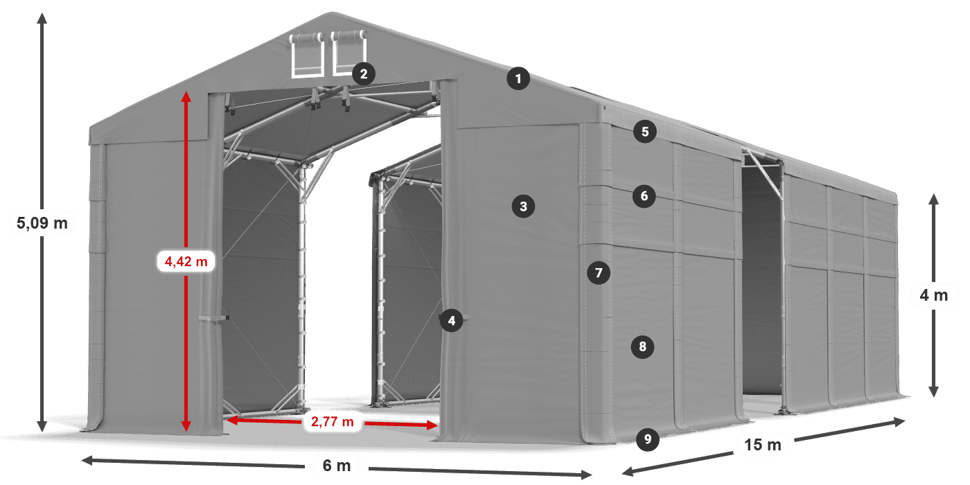 Střecha: MS 580 PVC Stěny: SD 500 PVC 4m legenda