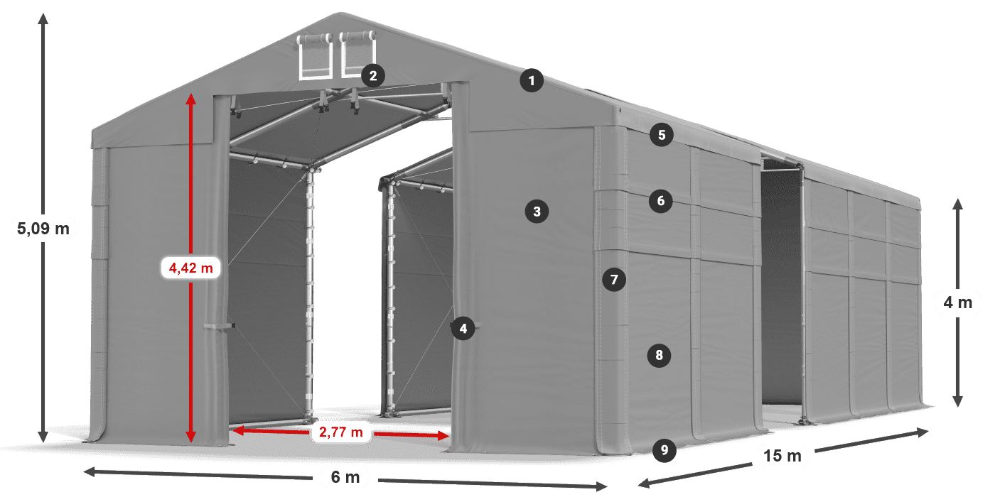 Střecha: MS 580 PVC Stěny: SD 500 PVC 4m legenda