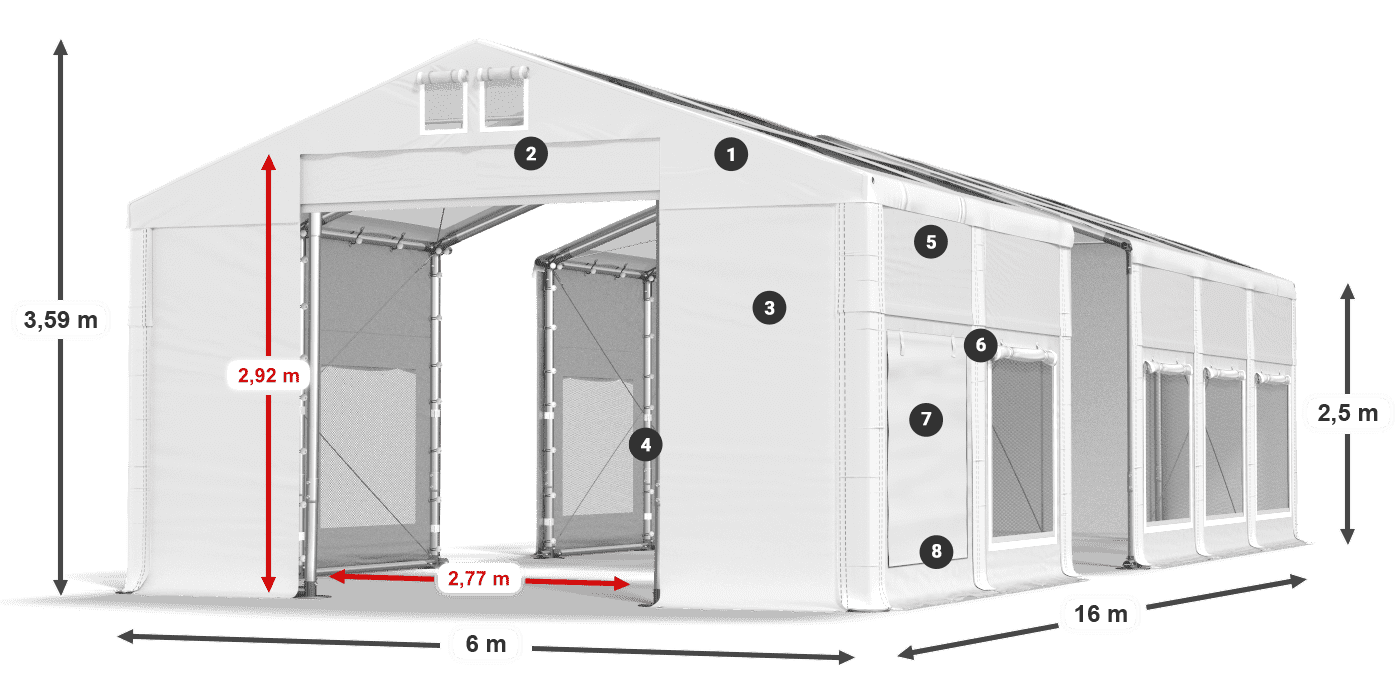 Střecha: MS T 580 PVC Stěny: SD M 500 PVC 2,5 m legenda