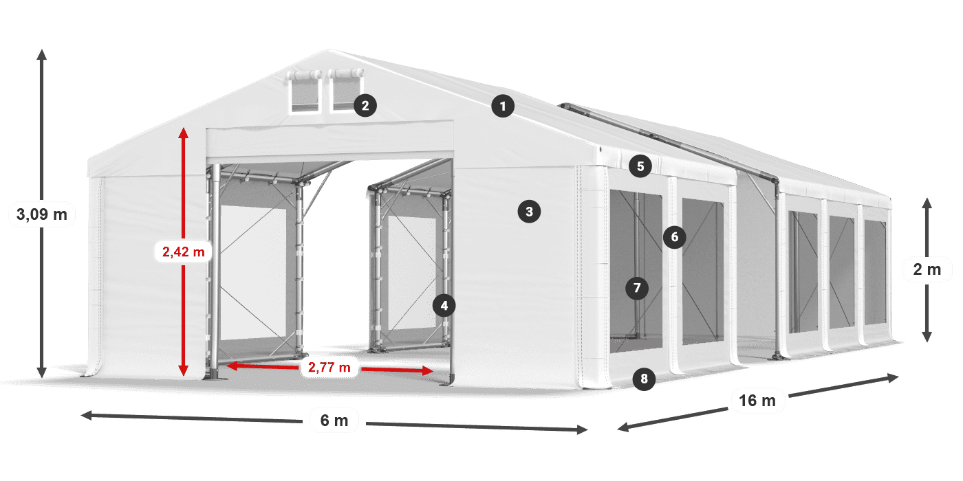 Střecha: FR 620 PVC Stěny: MS 580 PVC 2m legenda