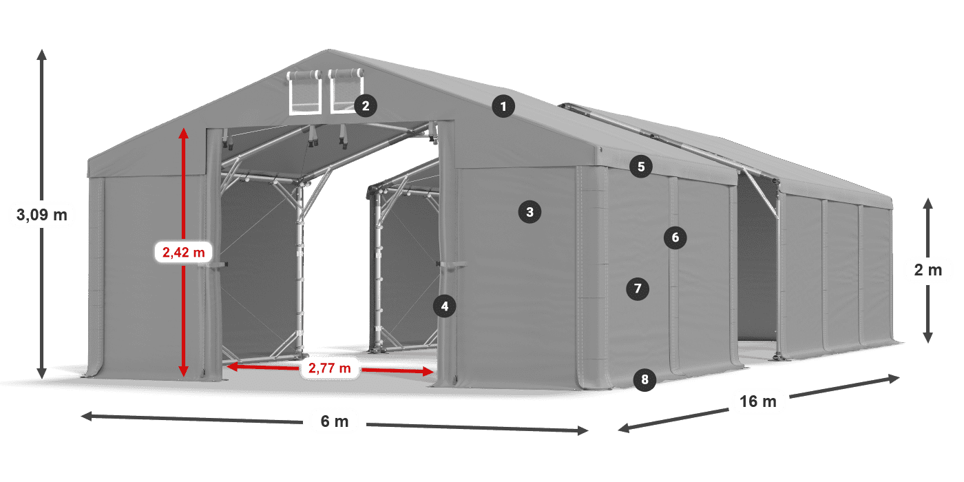 Střecha: MS 580 PVC Stěny: SD 500 PVC 2m legenda