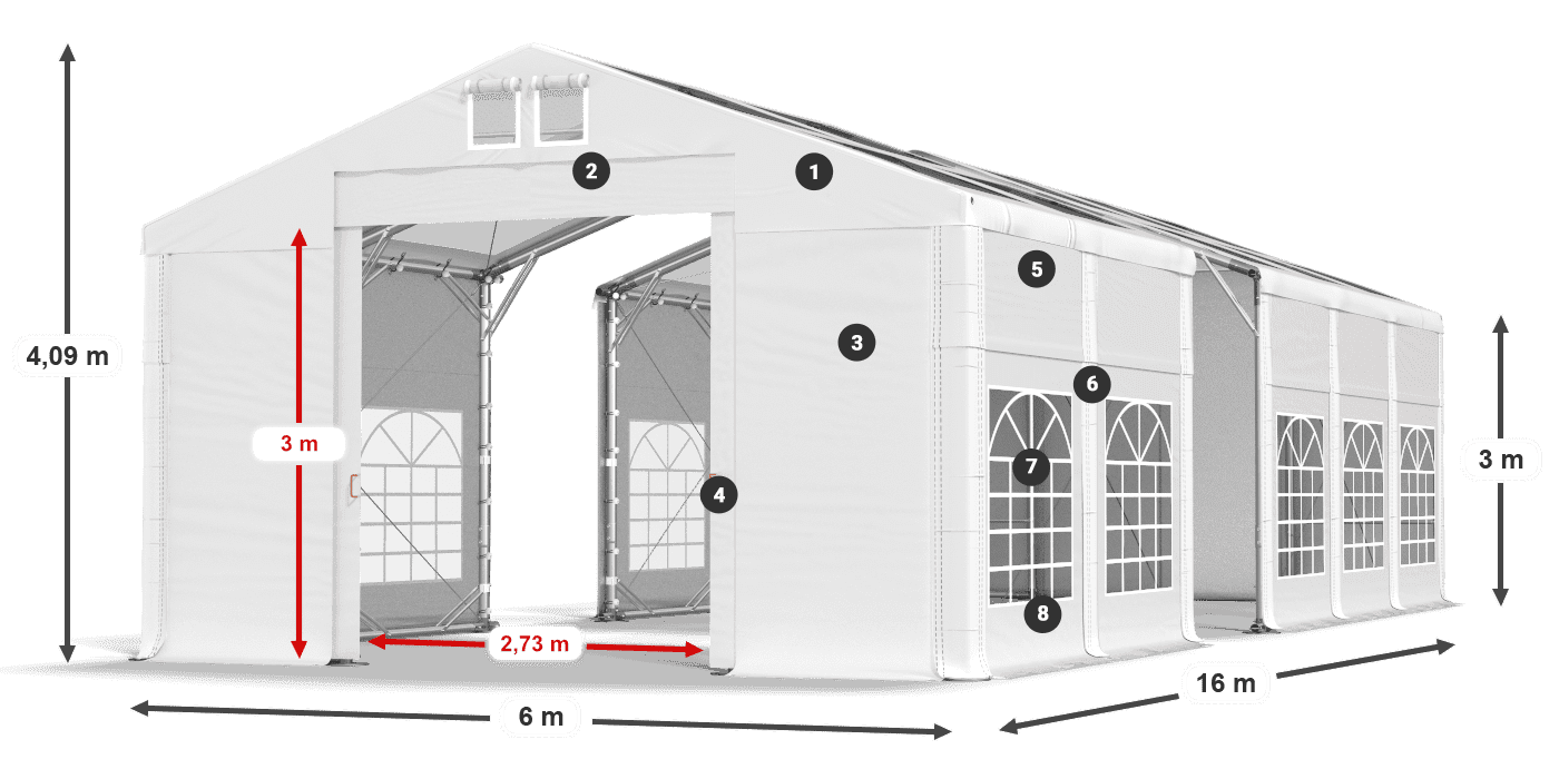 Střecha: MS T 580 PVC Stěny: FR 620 PVC 3m legenda