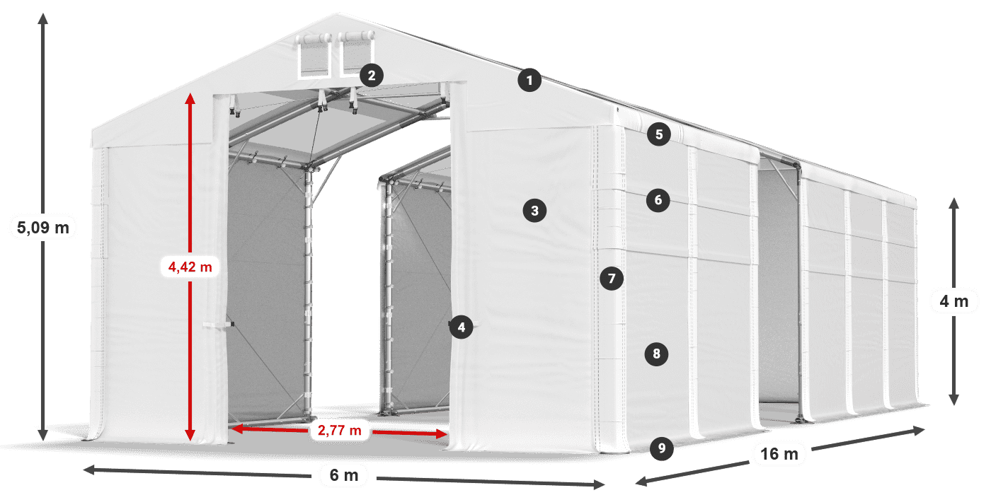 Střecha: MS T 580 PVC Stěny: FR 620 PVC 4m legenda
