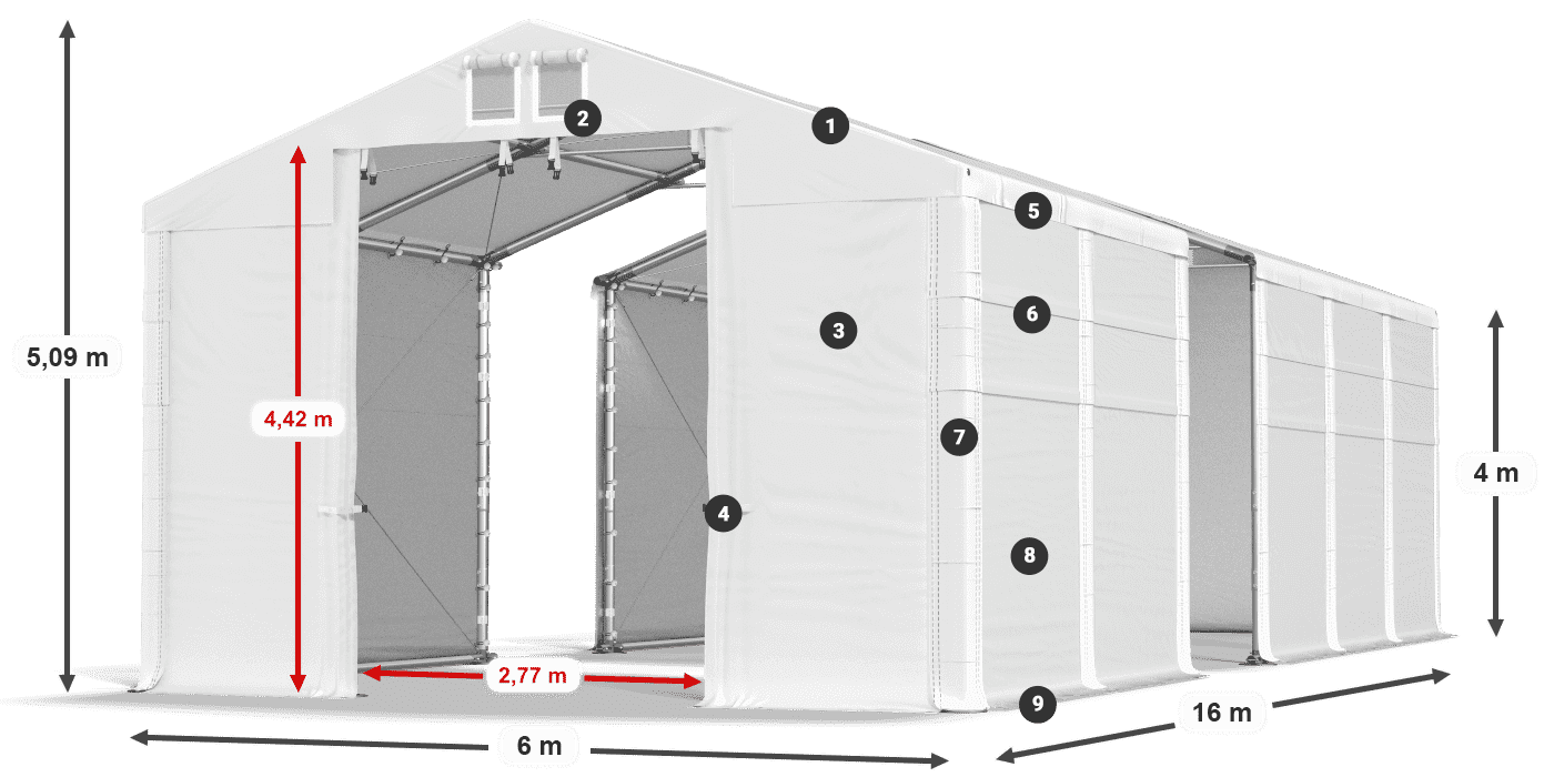 Střecha: MS 580 PVC Stěny: FR 620 PVC 4m legenda