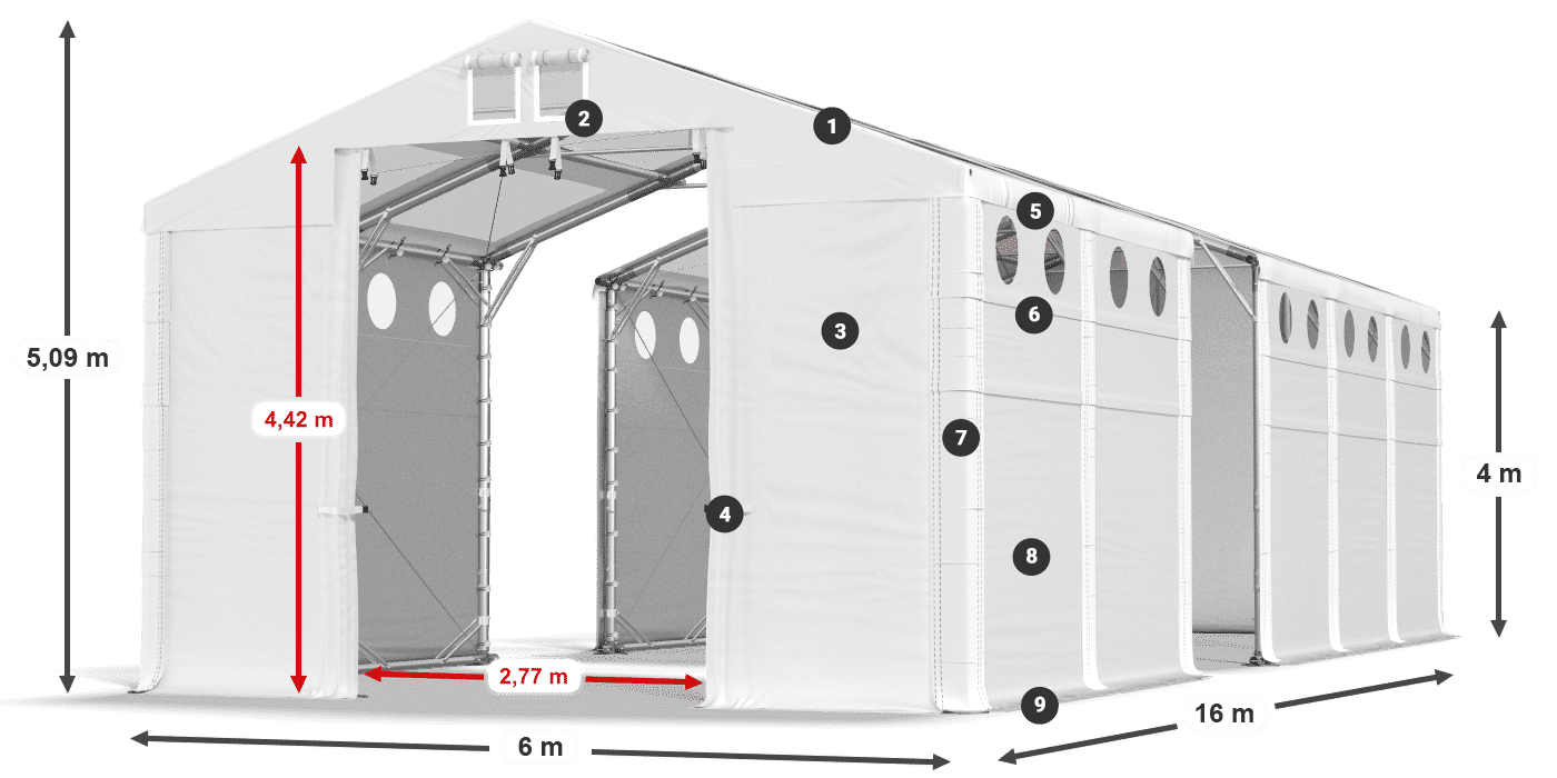 Střecha: MS T 580 PVC Stěny: MS O 580 PVC 4m legenda