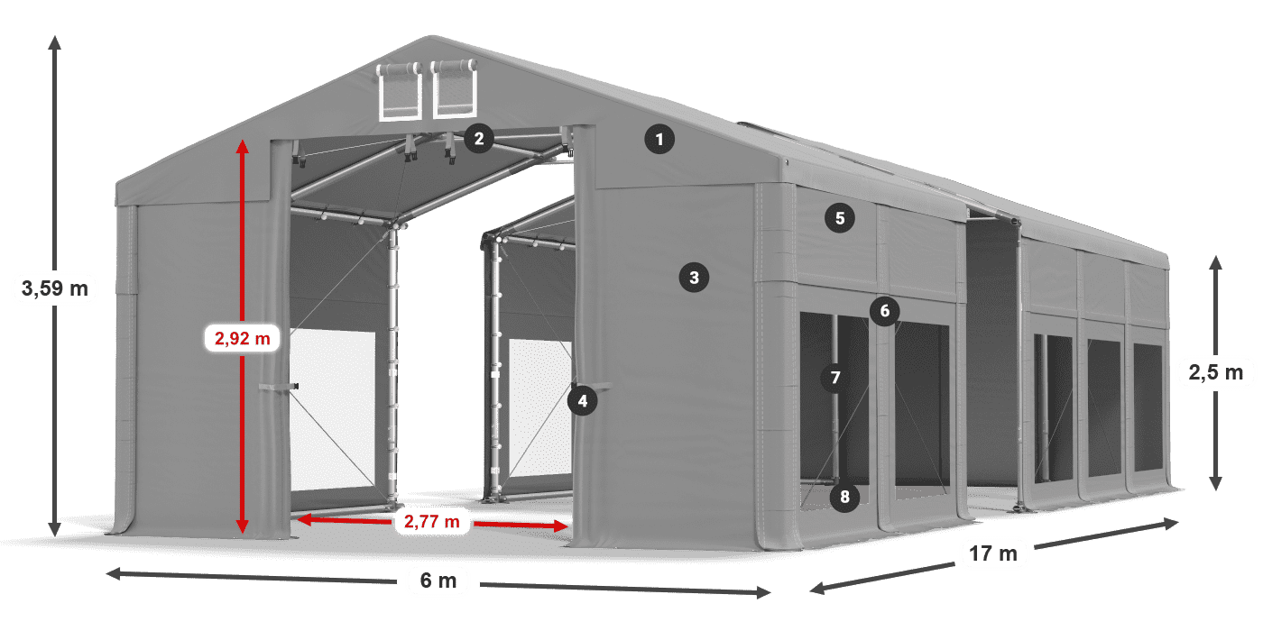 Střecha: FR 620 PVC Stěny: MS 580 PVC 2,5 m legenda