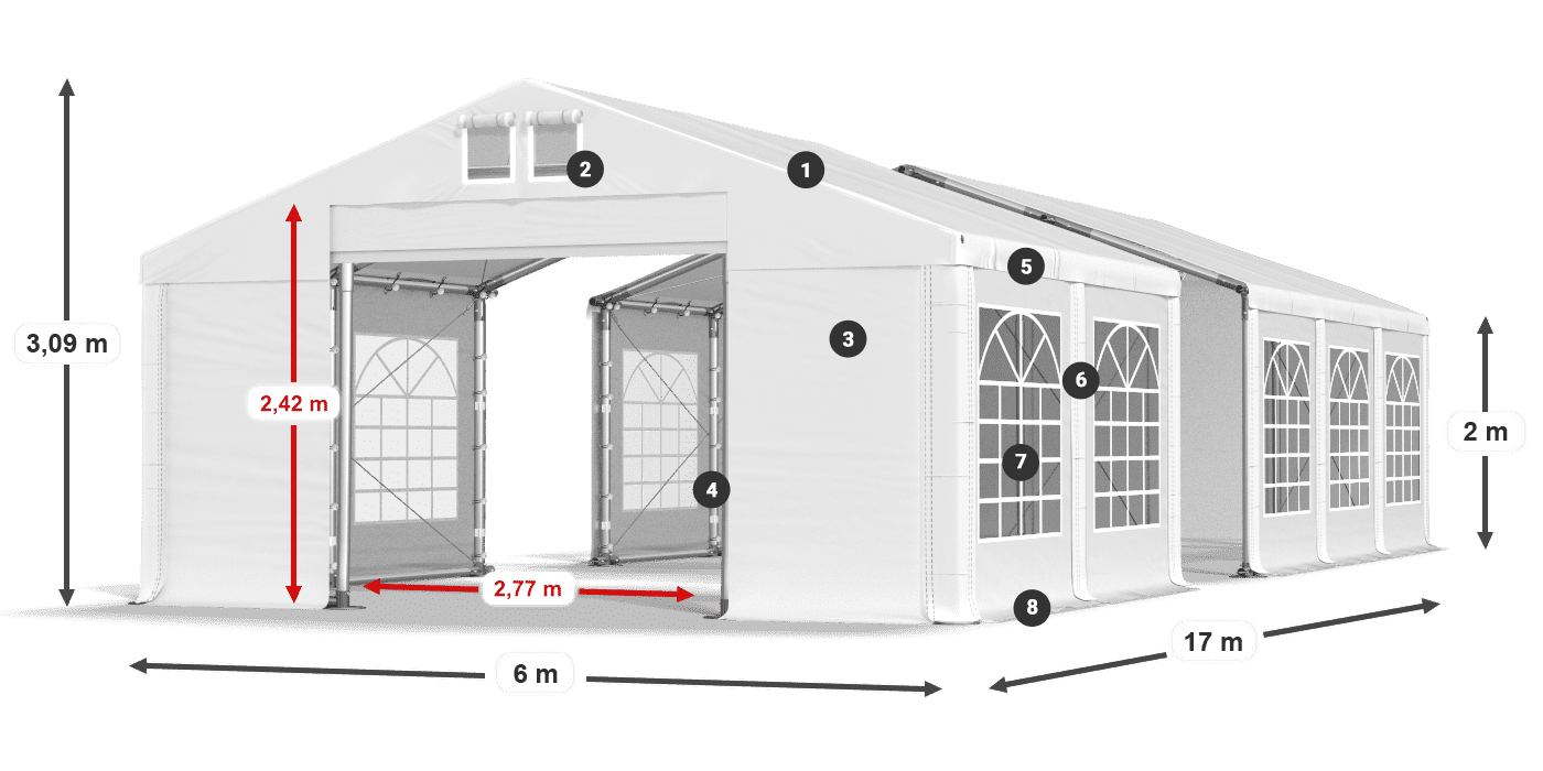 Střecha: MS 580 PVC Stěny: FR 620 PVC 2m legenda