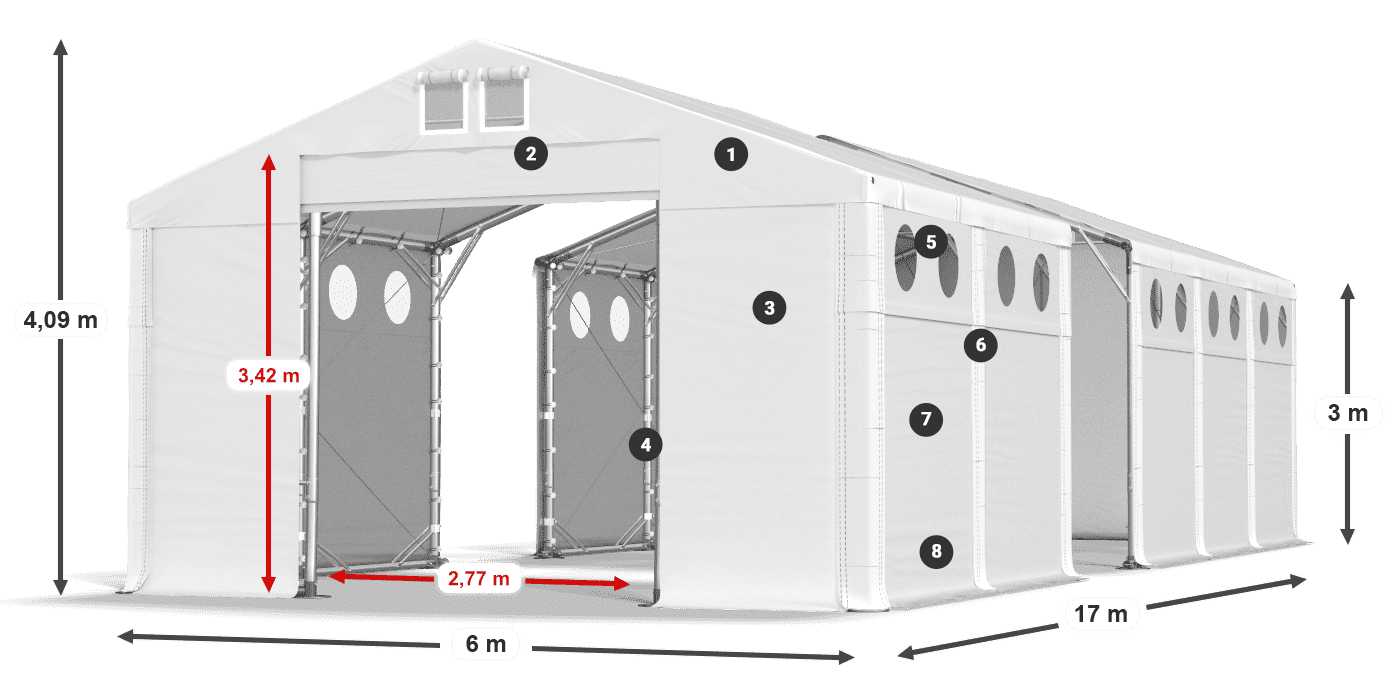 Střecha: MS 580 PVC Stěny: FR O 620 PVC 3m legenda