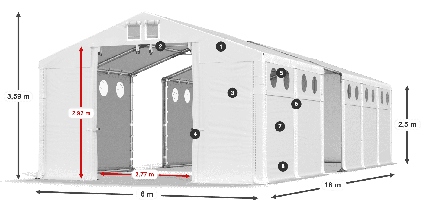 Střecha: SD 560 PVC Stěny: FR O 620 PVC legenda 2,5m