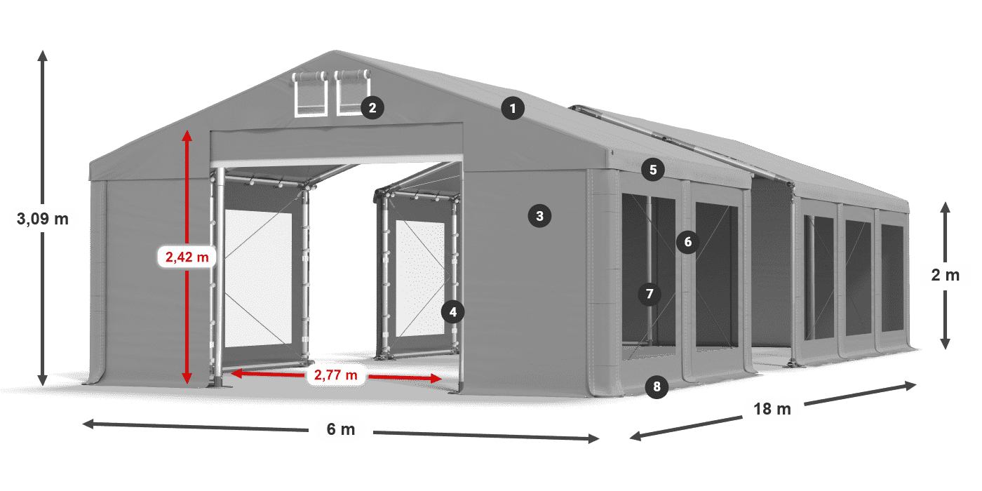 Střecha: FR 620 PVC Stěny: MS 580 PVC 2m legenda