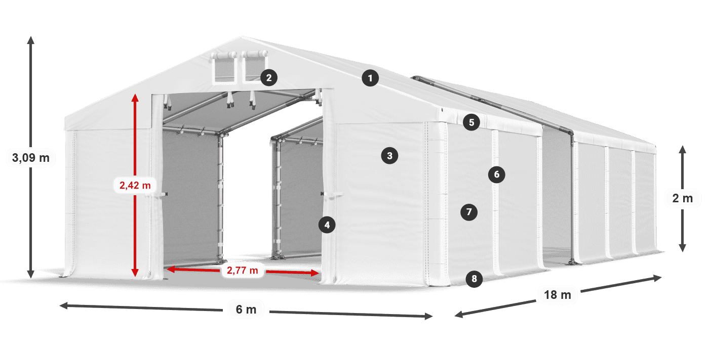 Střecha: FR 620 PVC Stěny: SD 500 PVC 2m legenda