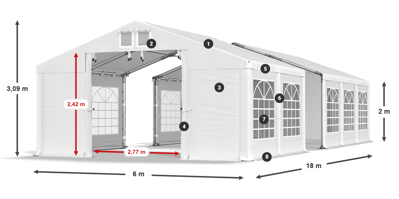 Střecha: FR 620 PVC Stěny: SD 500 PVC 2m legenda