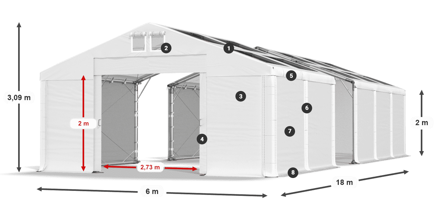 Střecha: MS T 580 PVC Stěny: FR 620 PVC 2m legenda