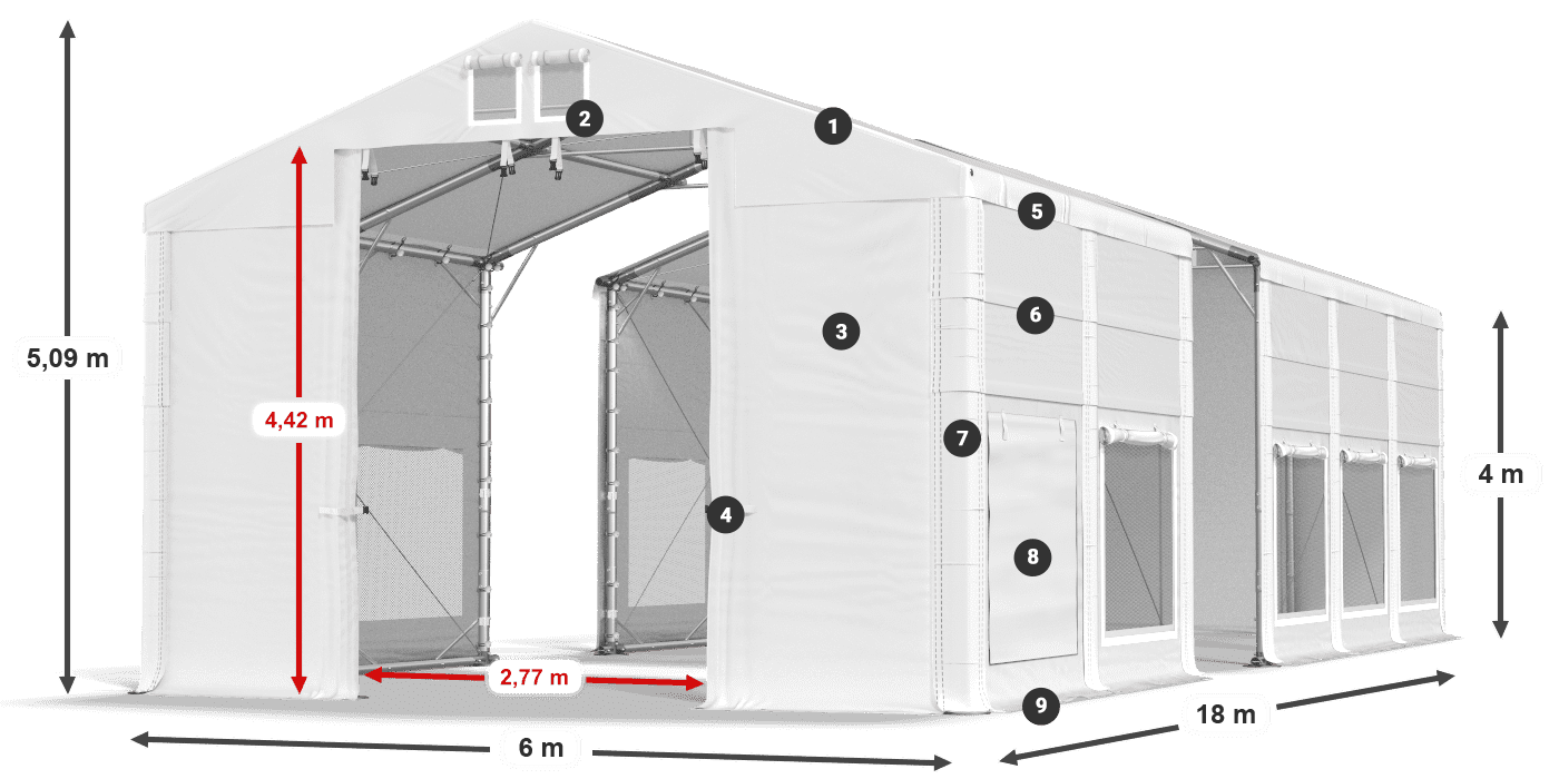 Střecha: FR 620 PVC Stěny: SD 500 PVC 4m legenda