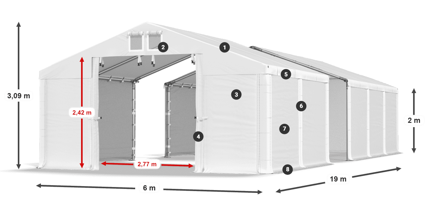 Střecha: MS 580 PVC Stěny: SD 500 PVC 2m legenda