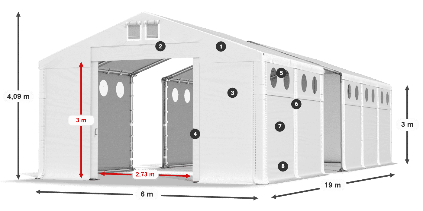 Střecha: FR 620 PVC Stěny: MS O 580 PVC 3m legenda