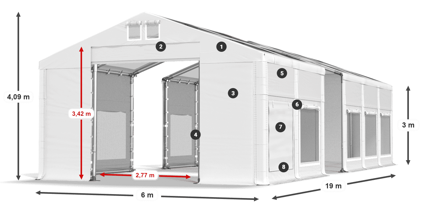 Střecha: MS T 580 PVC Stěny: SD M 500 PVC 3m legenda