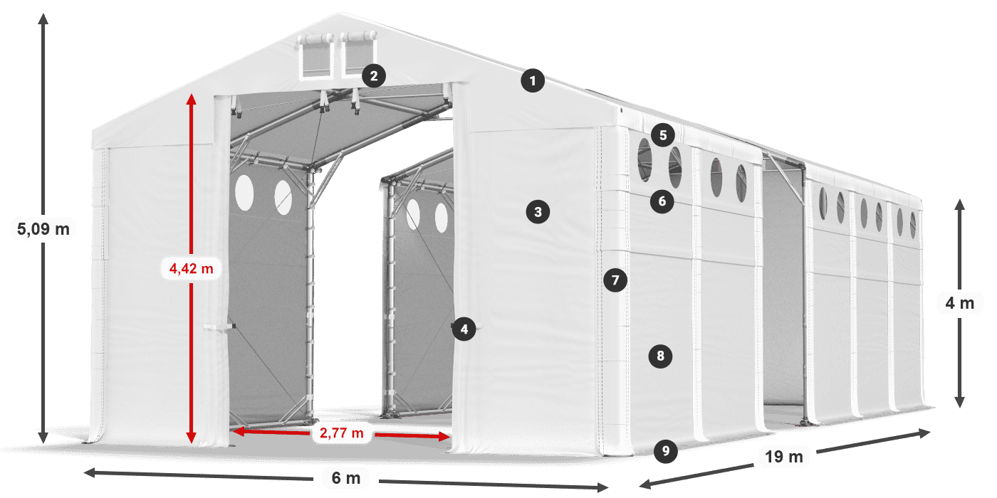 Střecha: FR 620 PVC Stěny: MS O 580 PVC 4m legenda