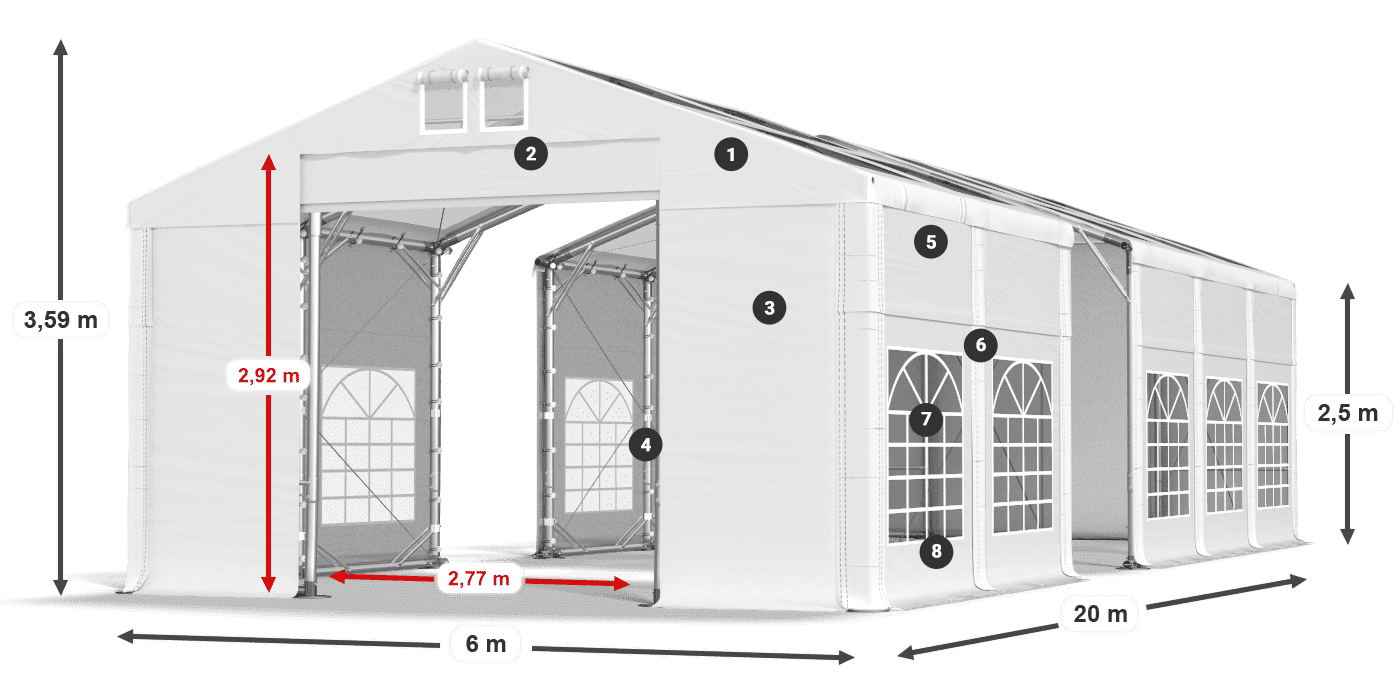 Střecha: MS T 580 PVC Stěny: FR 620 PVC 2,5 m legenda