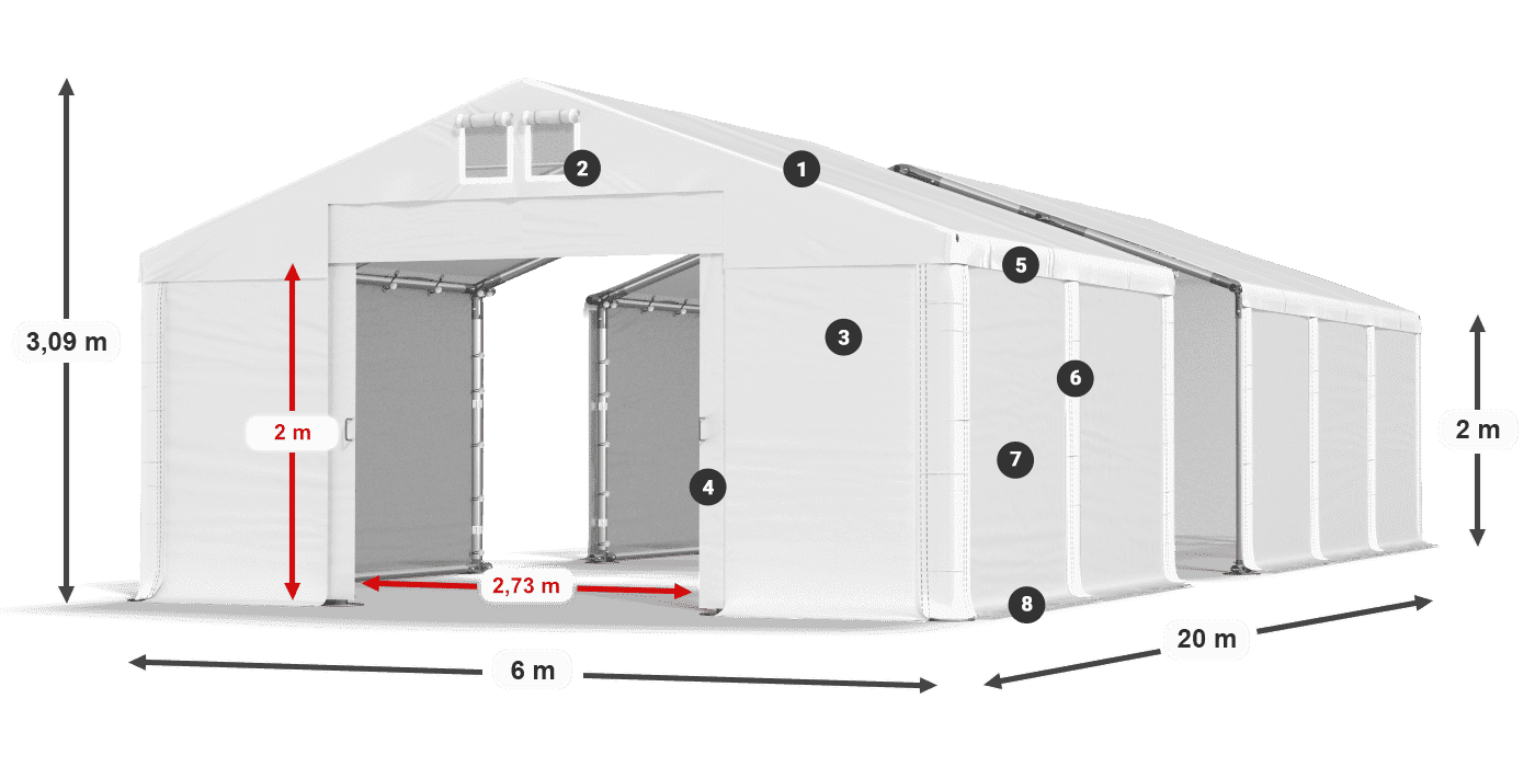 Střecha: MS 580 PVC Stěny: FR M 620 PVC 2m legenda