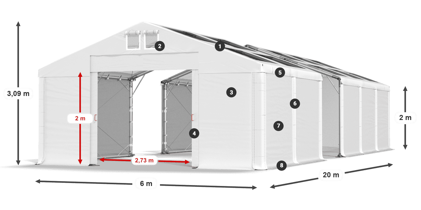 Střecha: MS T 580 PVC Stěny: SD 500 PVC 2m legenda