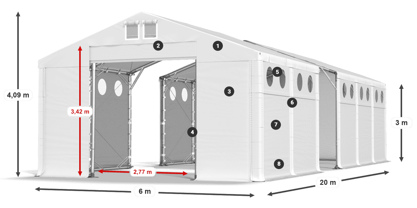 Střecha: FR 620 PVC Stěny: SD O 500 PVC 3m legenda