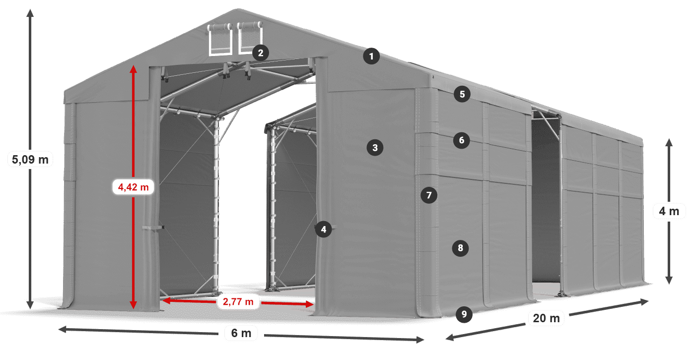 Střecha: FR 620 PVC Stěny: SD 500 PVC 4m legenda
