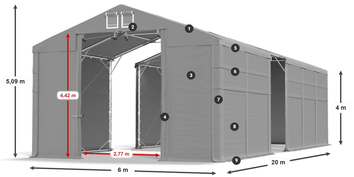 Střecha: MS 580 PVC Stěny: FR 620 PVC 4m legenda