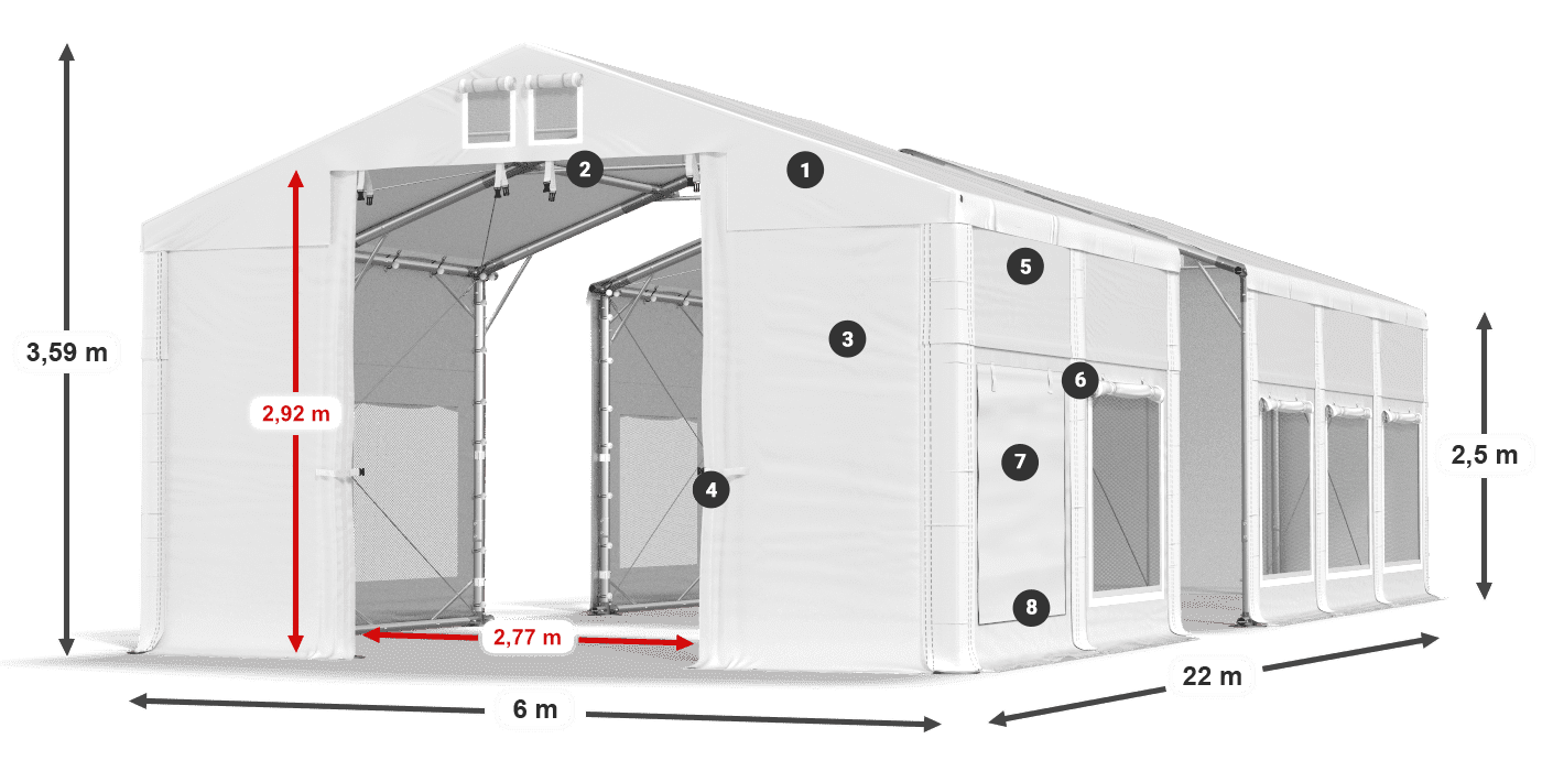 Střecha: FR 620 PVC Stěny: SD 500 PVC 2,5 m legenda