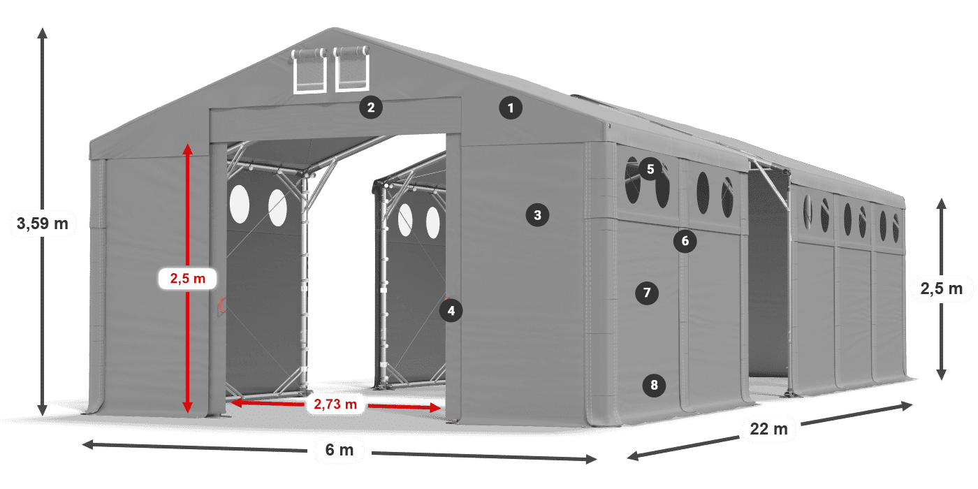 Střecha: MS 580 PVC Stěny: FR O 620 PVC 2,5 m legenda